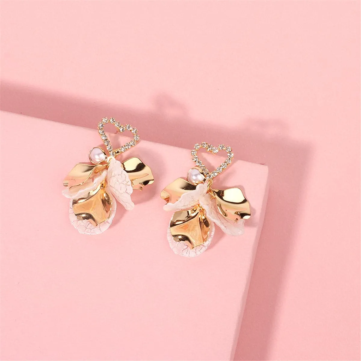 Cubic Zirconia & Shell Heart Botany Drop Earrings