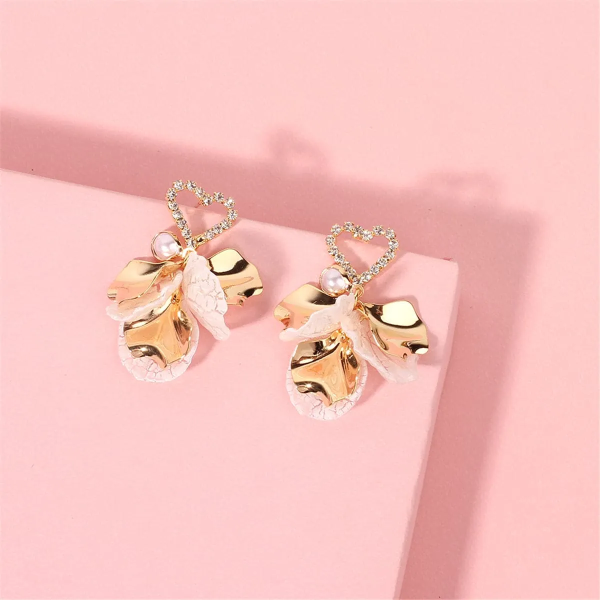 Cubic Zirconia & Shell Heart Botany Drop Earrings