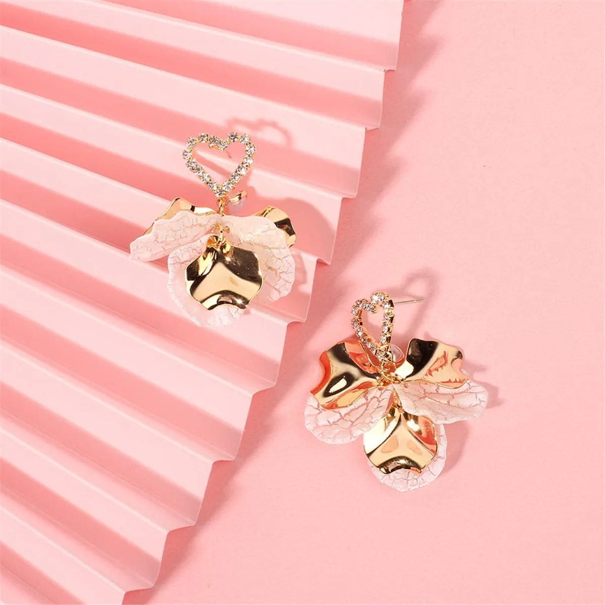 Cubic Zirconia & Shell Heart Botany Drop Earrings