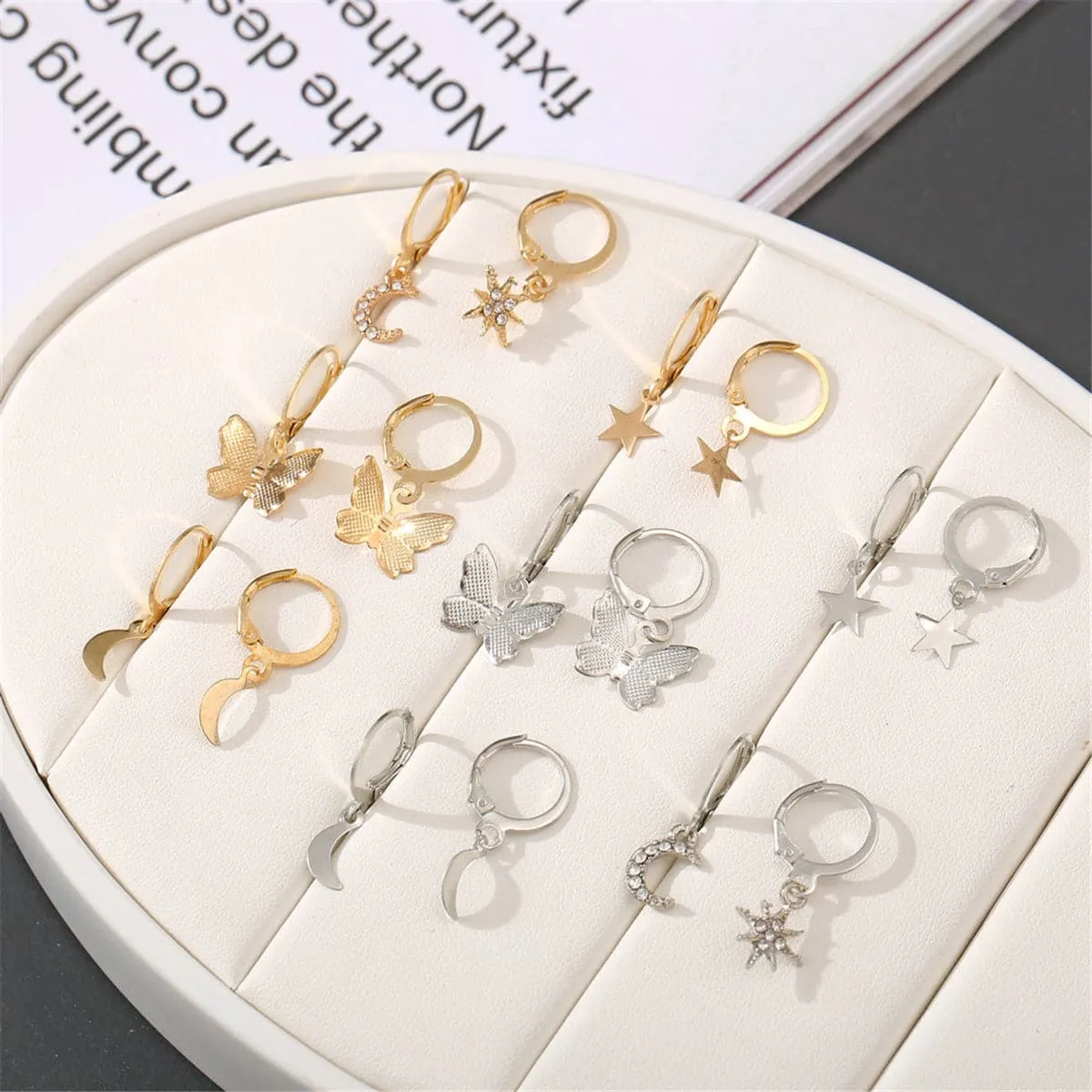 Cubic Zirconia & Two-Tone Celestial Butterfly Leverback Earring Set