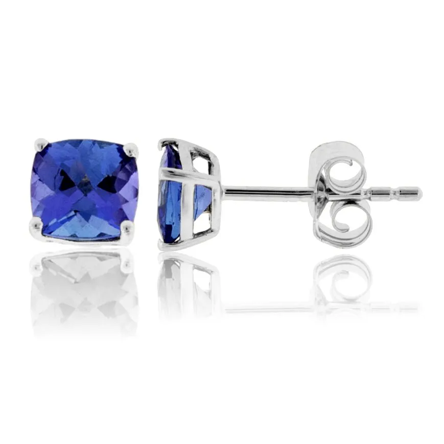 Cushion Cut Tanzanite Stud Earrings