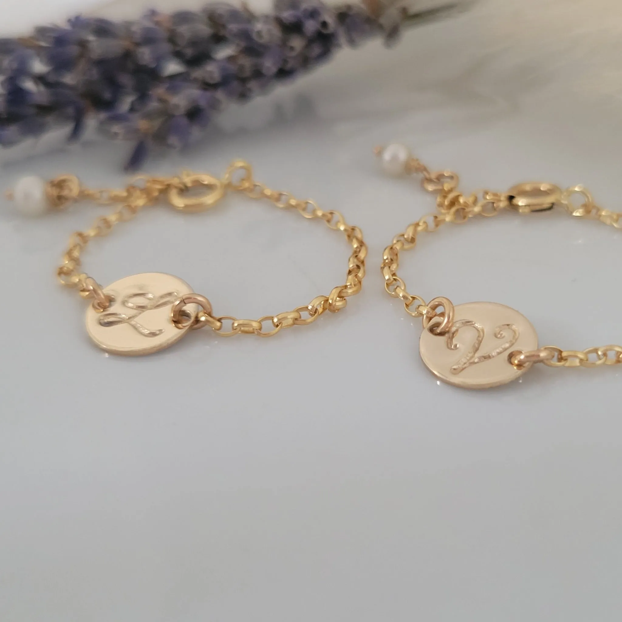 Custom Baby Initial Disc Bracelet - Sterling, Gold, or Rose Gold