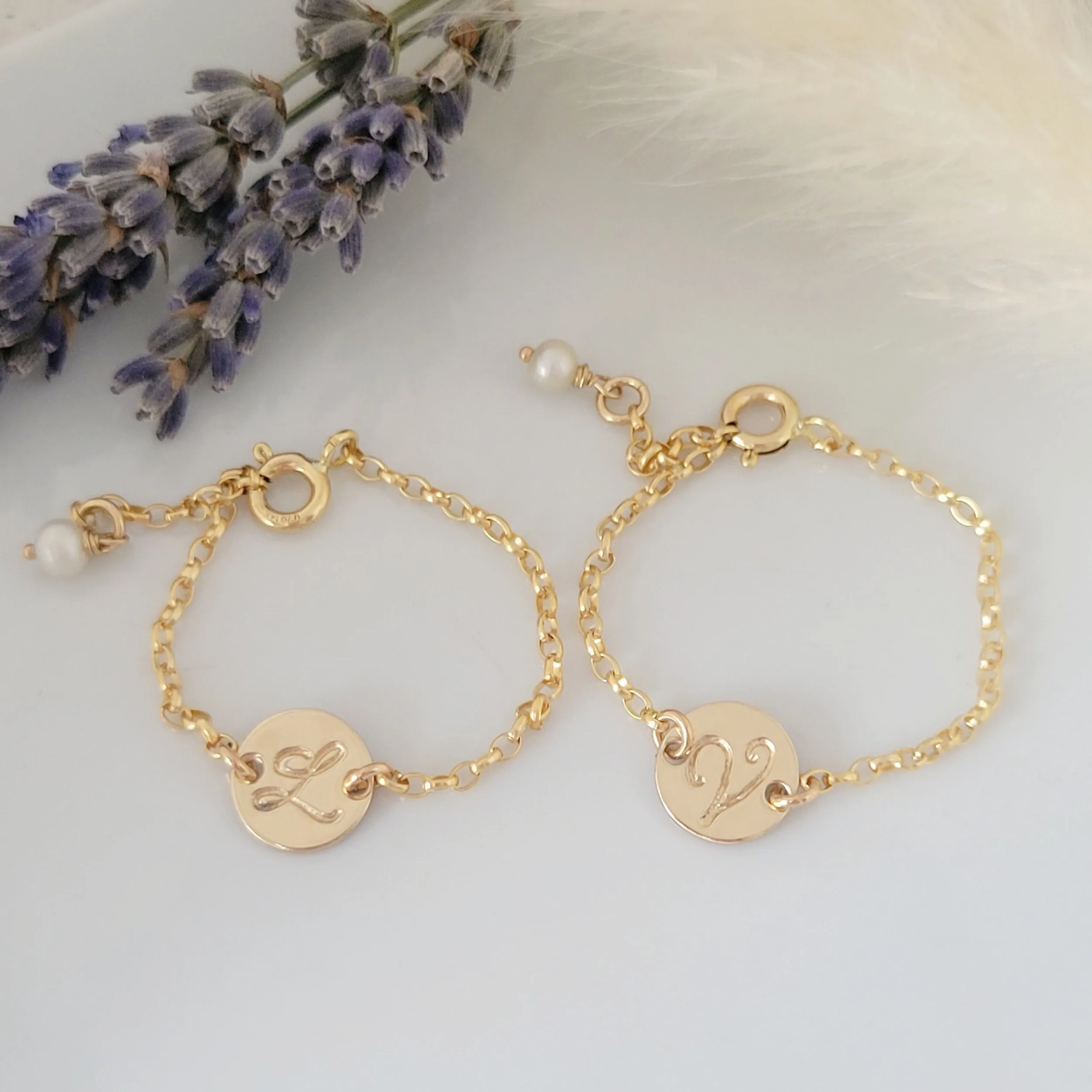 Custom Baby Initial Disc Bracelet - Sterling, Gold, or Rose Gold