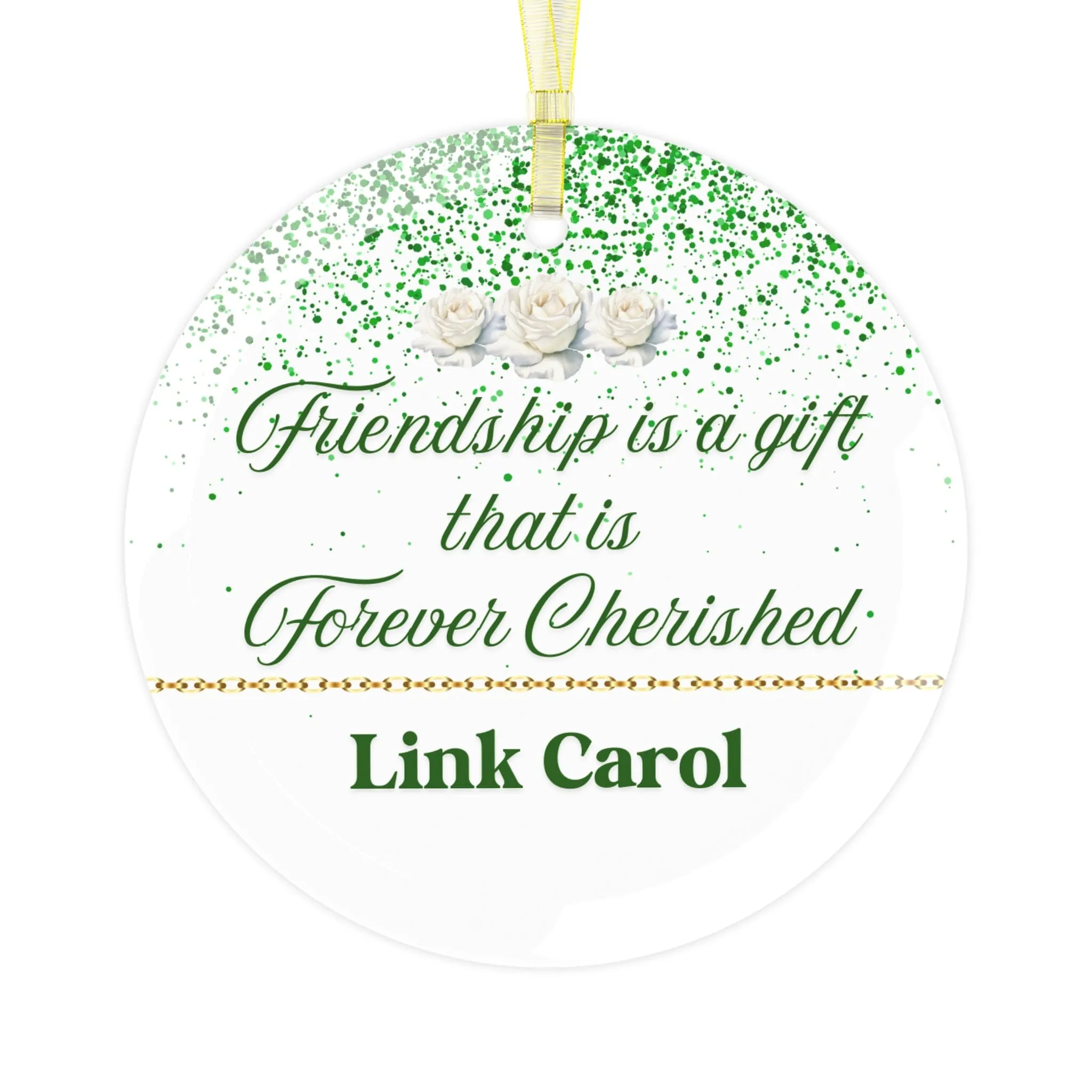 Custom Green and White Forever Cherished Glass  Ornament