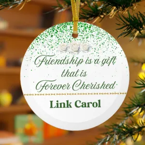 Custom Green and White Forever Cherished Glass  Ornament