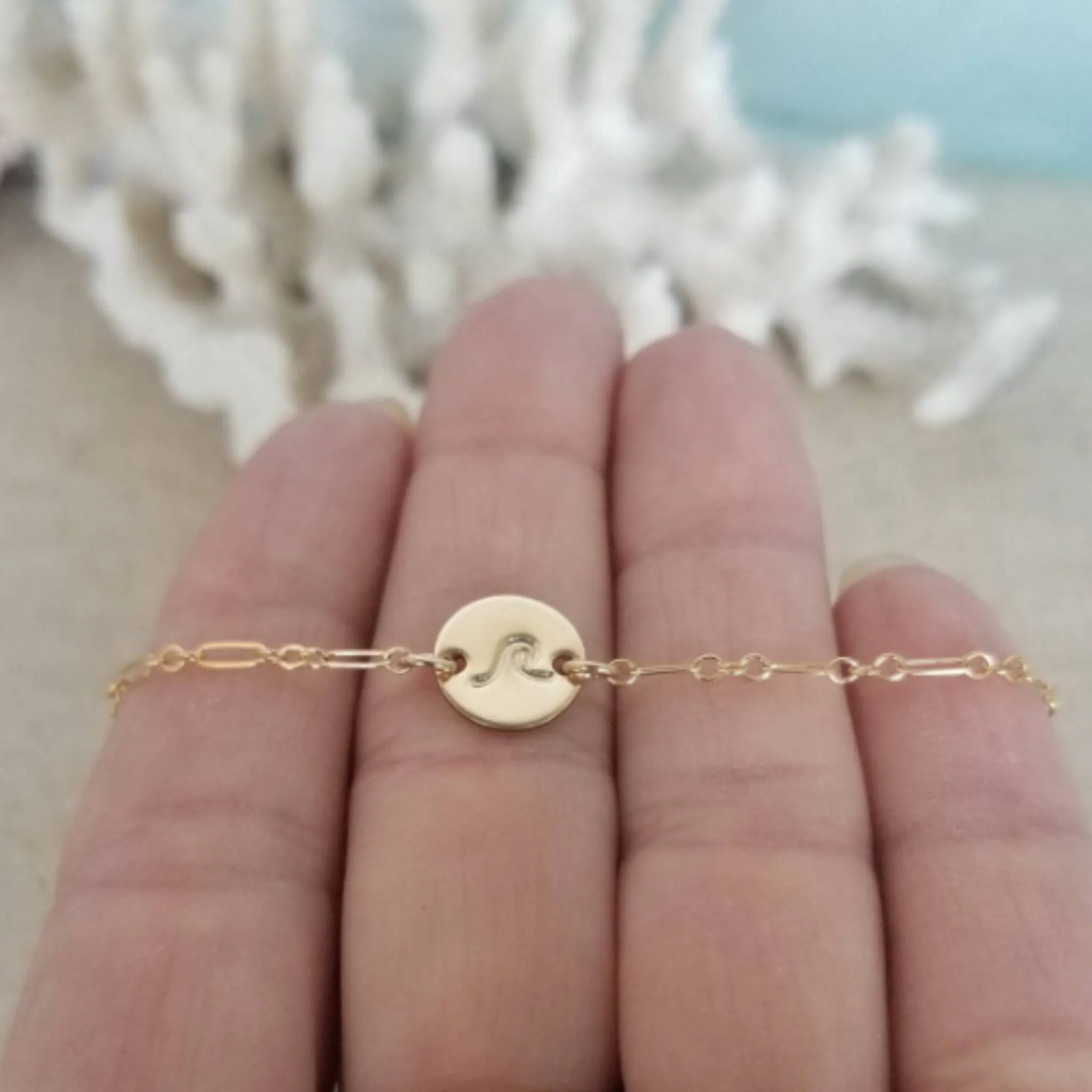 Custom Wave Disc Bracelet - Sterling, Gold, or Rose Gold