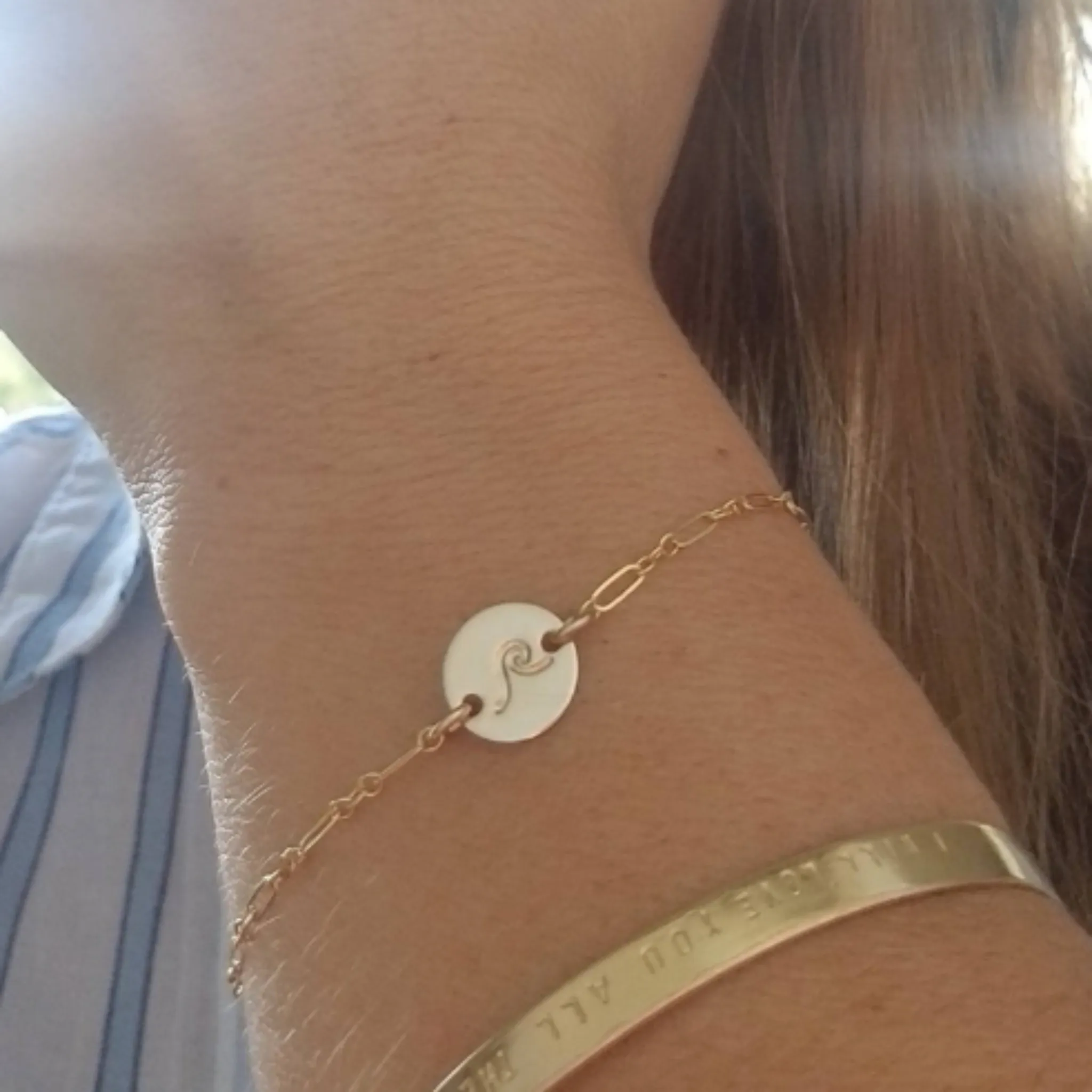 Custom Wave Disc Bracelet - Sterling, Gold, or Rose Gold
