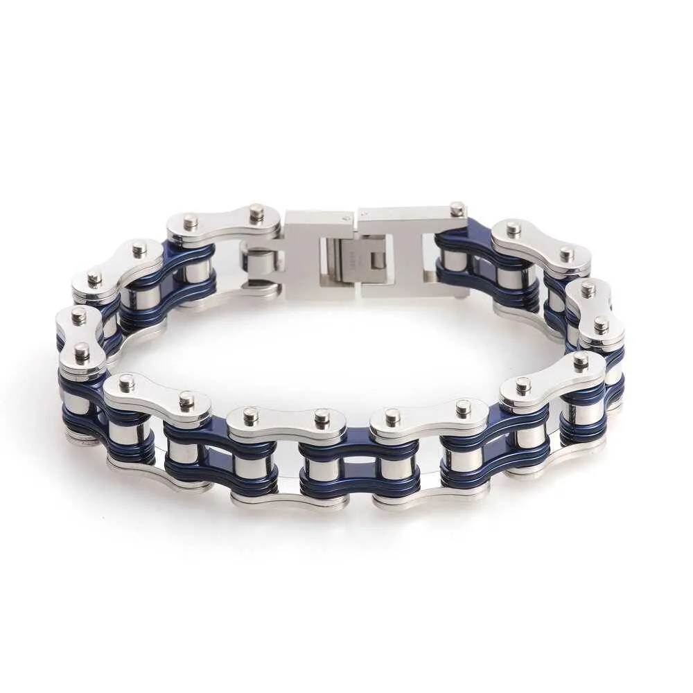 Cycolinks Silver & Blue Bike Chain Bracelet