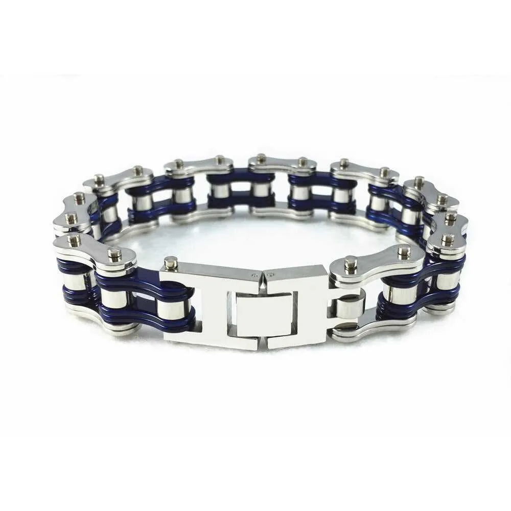 Cycolinks Silver & Blue Bike Chain Bracelet