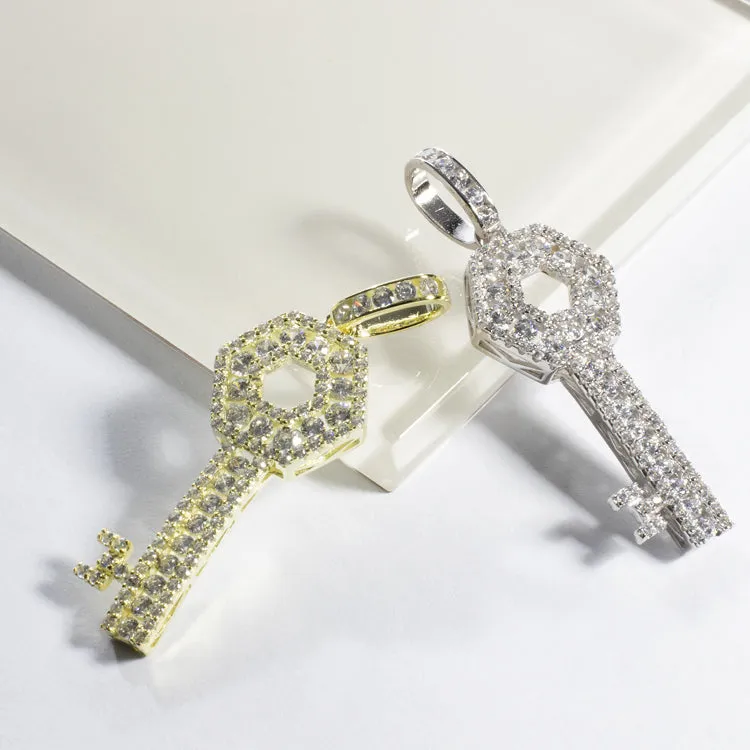 CZ Key Charm Pendant - Gold or Silver