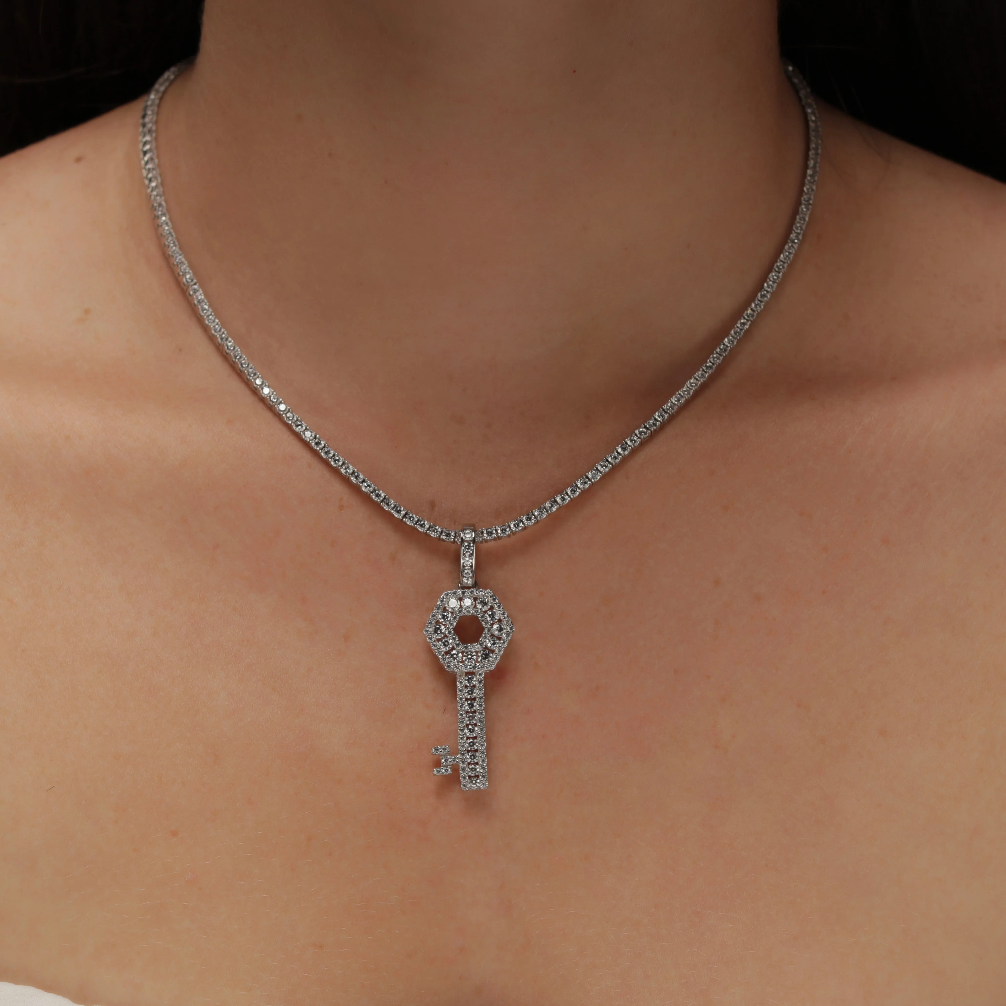 CZ Key Charm Pendant - Gold or Silver