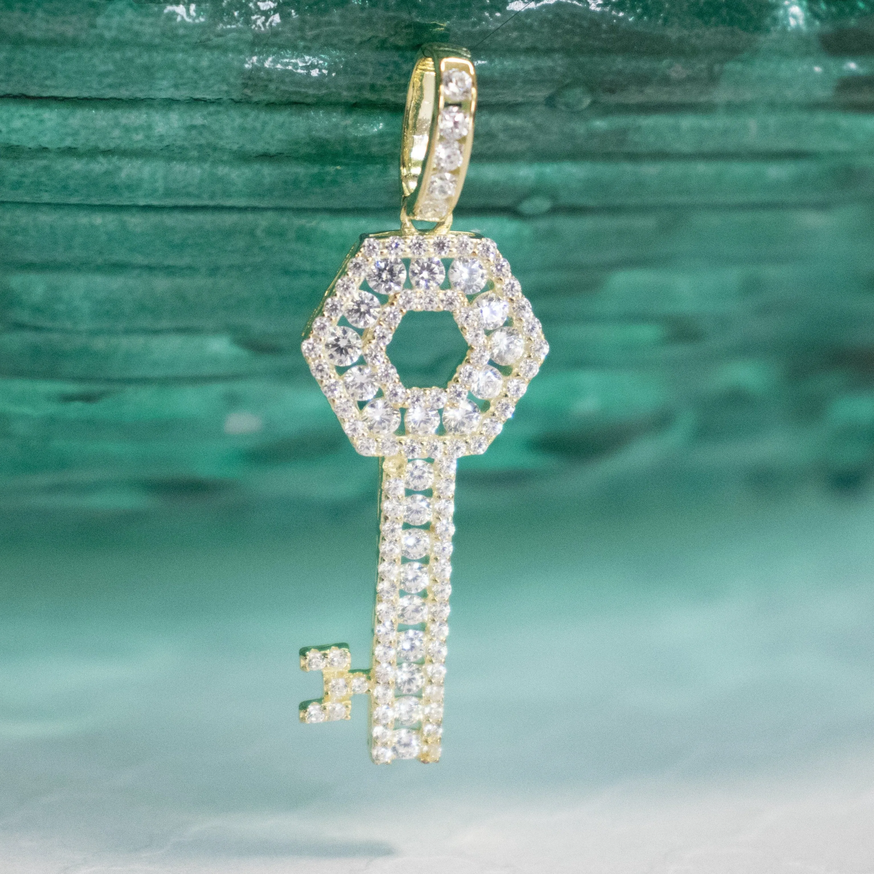 CZ Key Charm Pendant - Gold or Silver