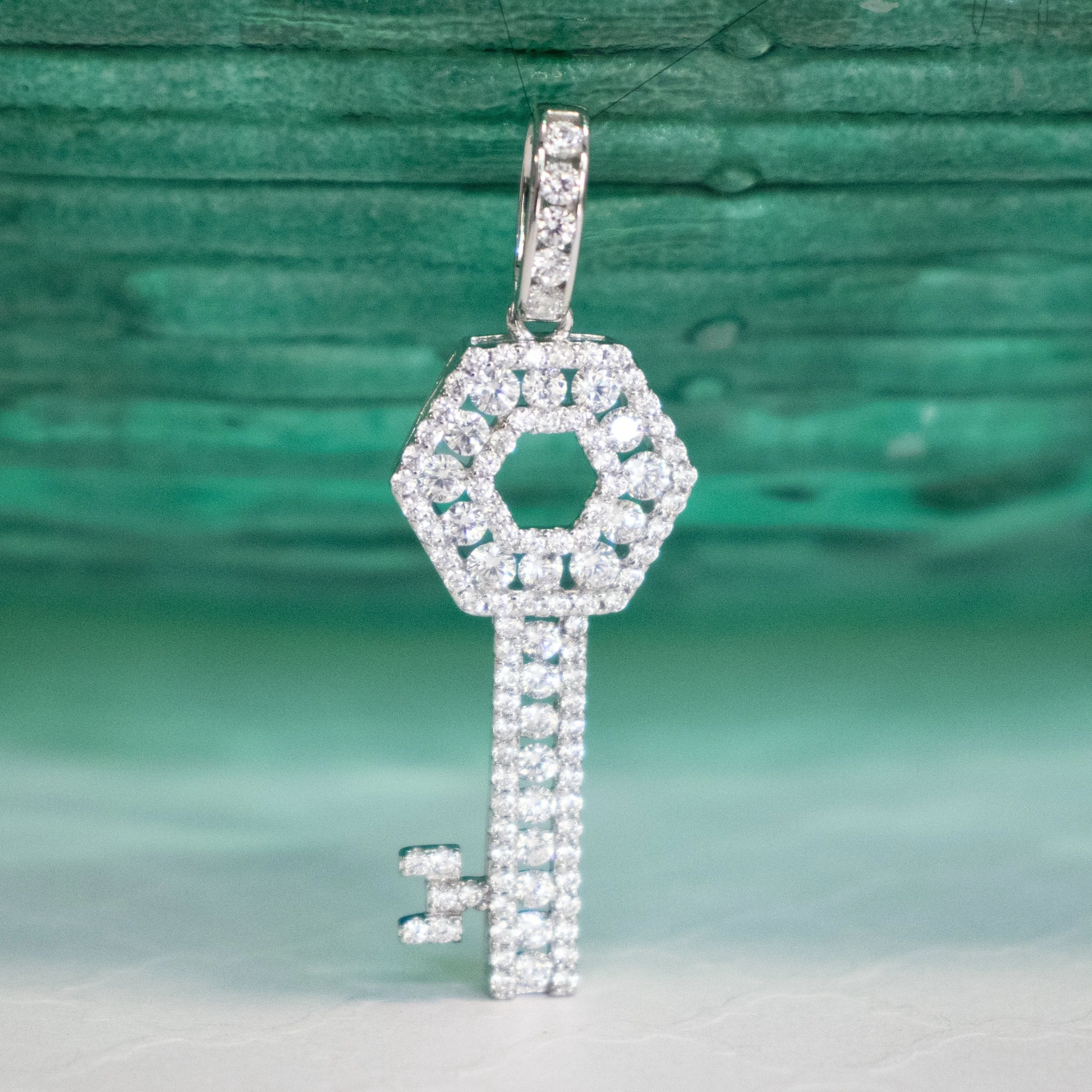 CZ Key Charm Pendant - Gold or Silver