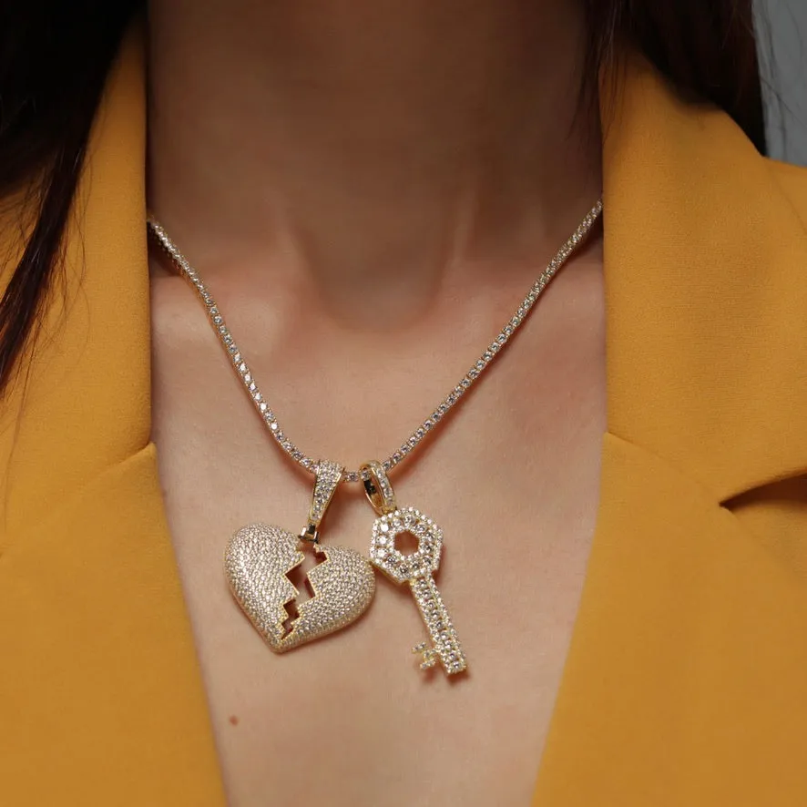 CZ Key Charm Pendant - Gold or Silver
