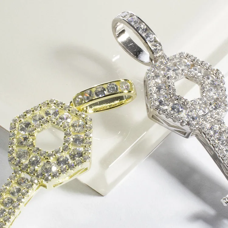 CZ Key Charm Pendant - Gold or Silver