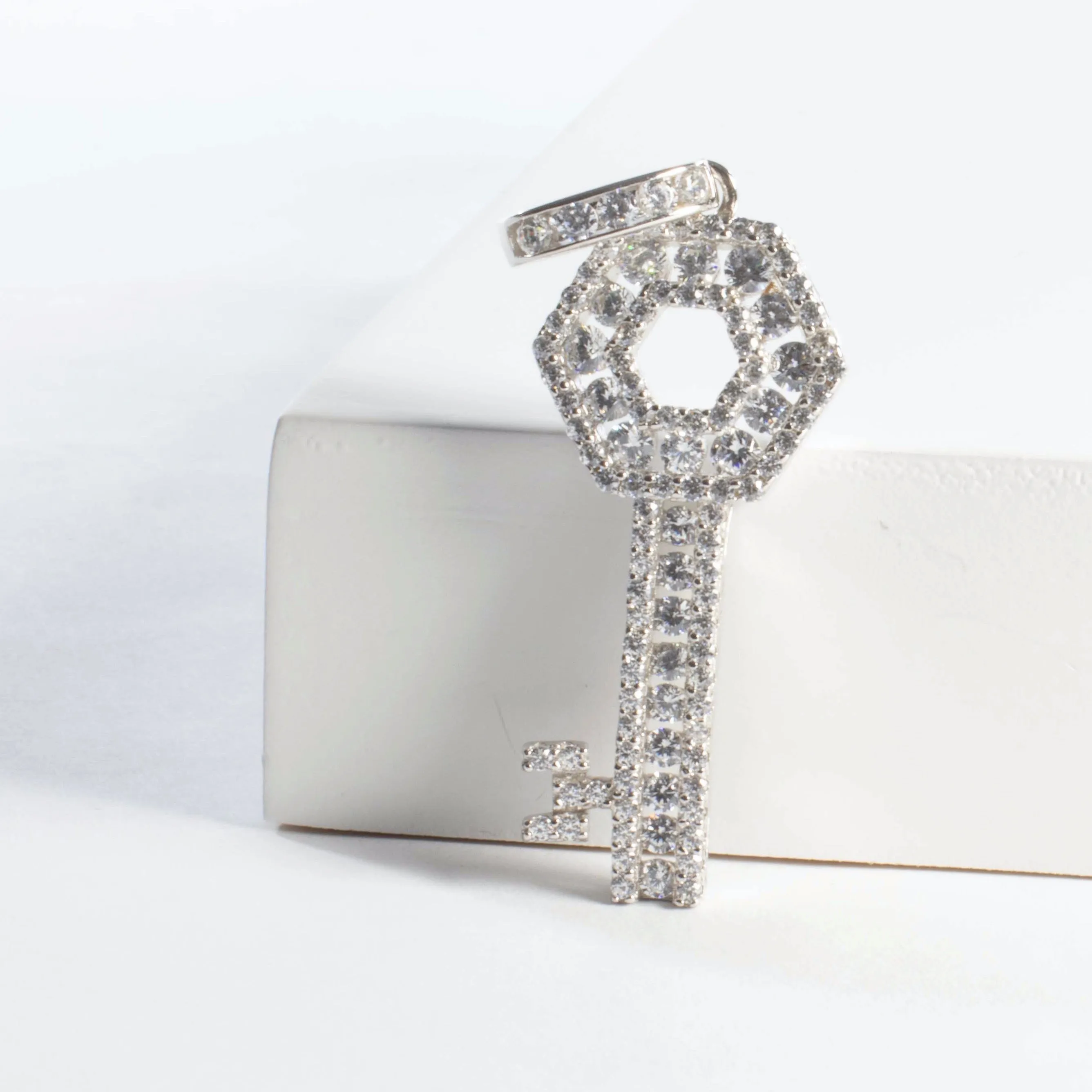 CZ Key Charm Pendant - Gold or Silver