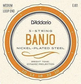D'Addario EJ61 Nickel Wound 5-String Banjo Strings - .010-.023 Medium Gauge