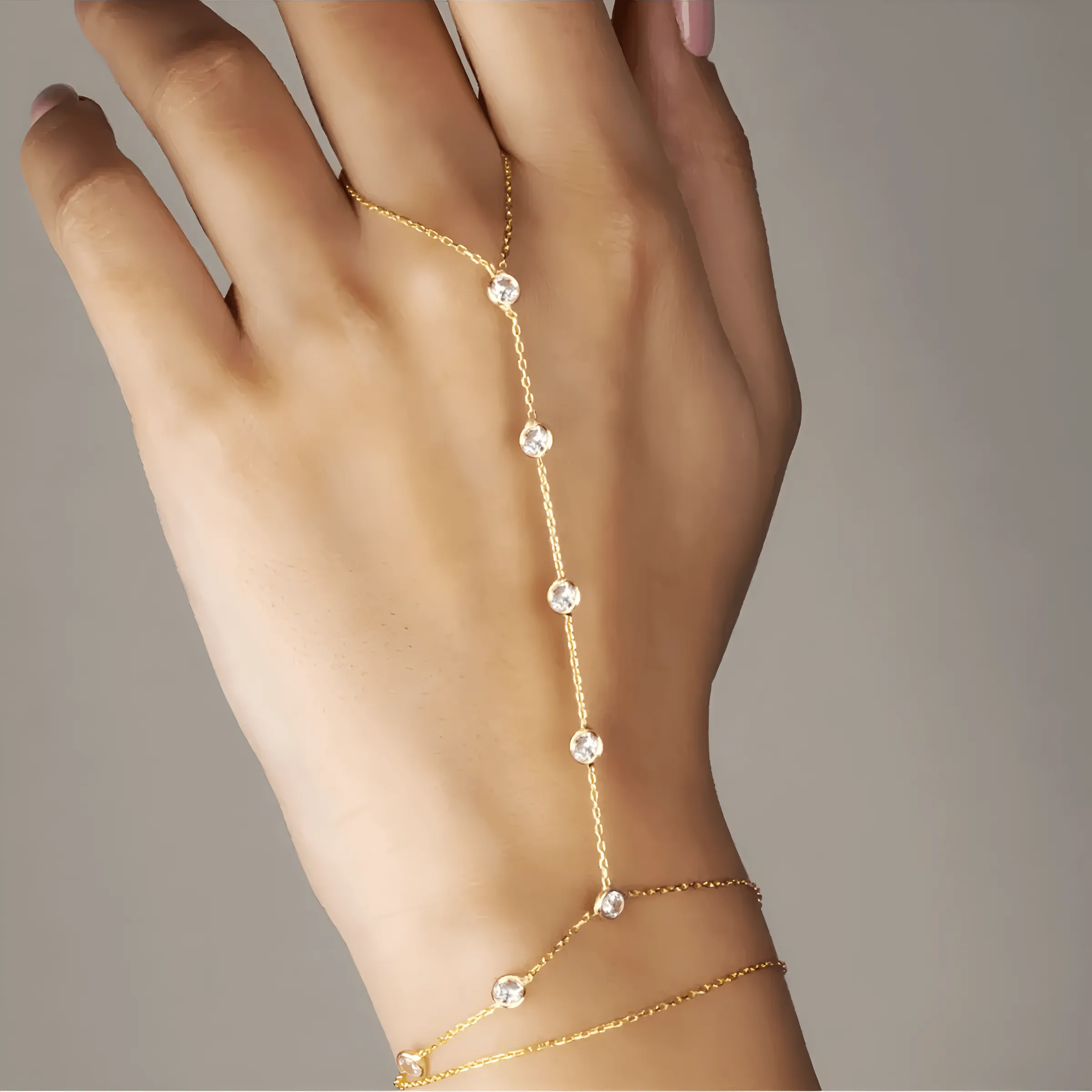 Dainty Crystal Handchain 925 Silver Slave Bracelet