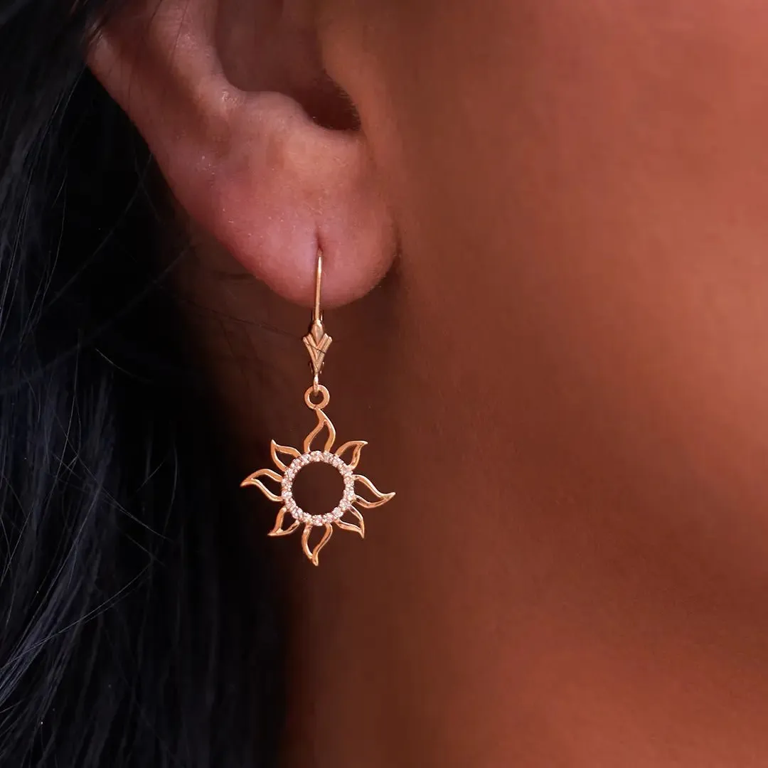 Dangle Sun Outline Diamond Earrings
