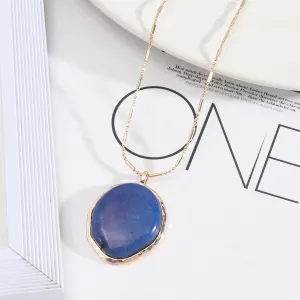 Dark Blue Quartz & 18K Gold-Plated Oval Pendant Necklace