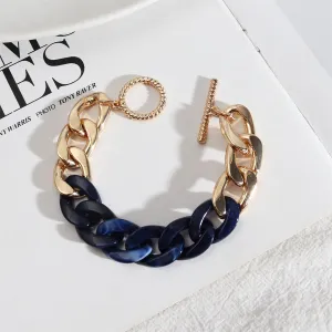 Dark Blue Resin & 18K Gold-Plated Curb Chain Toggle Bracelet
