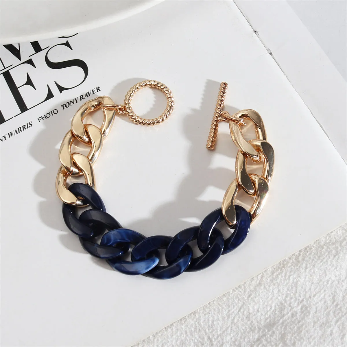 Dark Blue Resin & 18K Gold-Plated Curb Chain Toggle Bracelet