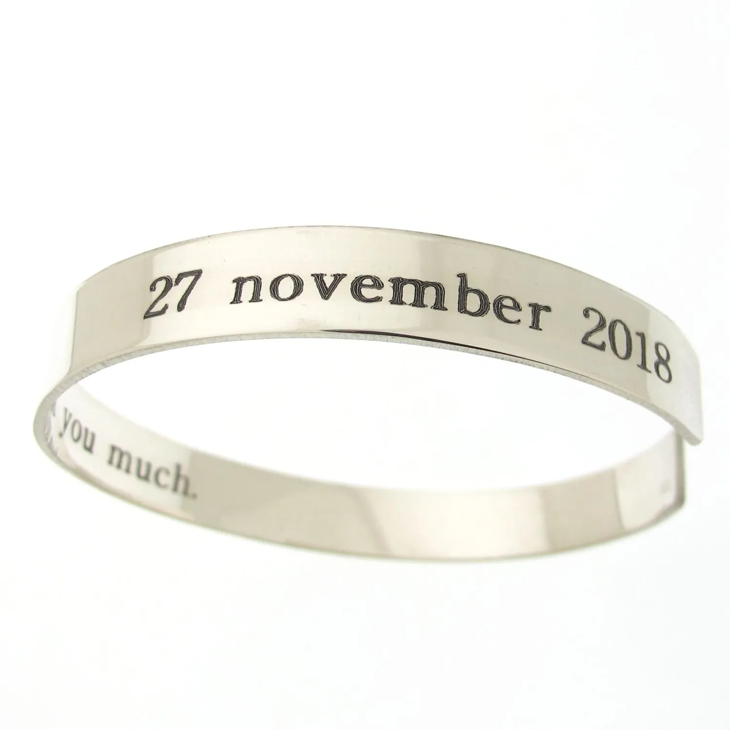 Deep Engraving Sterling Silver bangle Personalized Cuff bracelet men / women