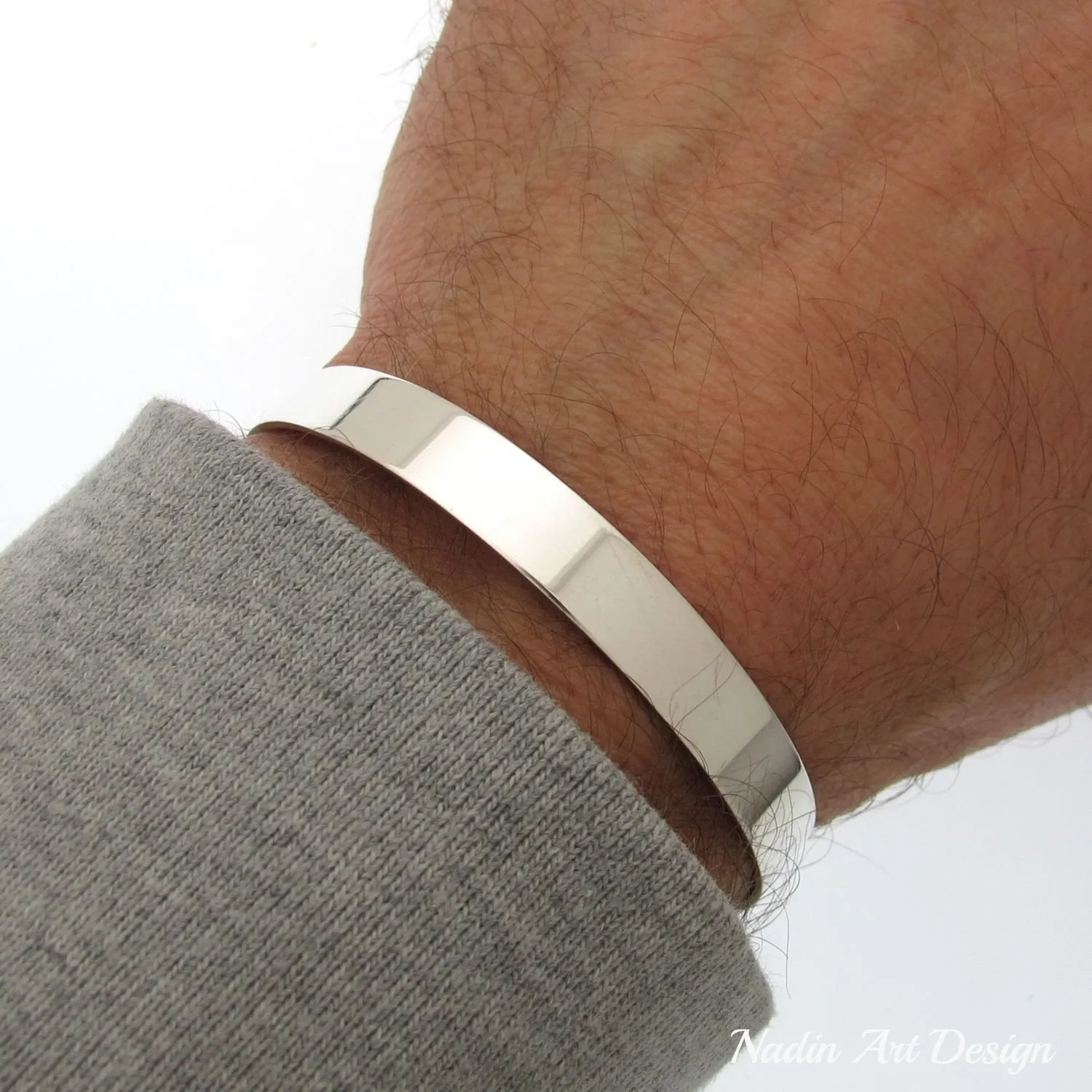 Deep Engraving Sterling Silver bangle Personalized Cuff bracelet men / women