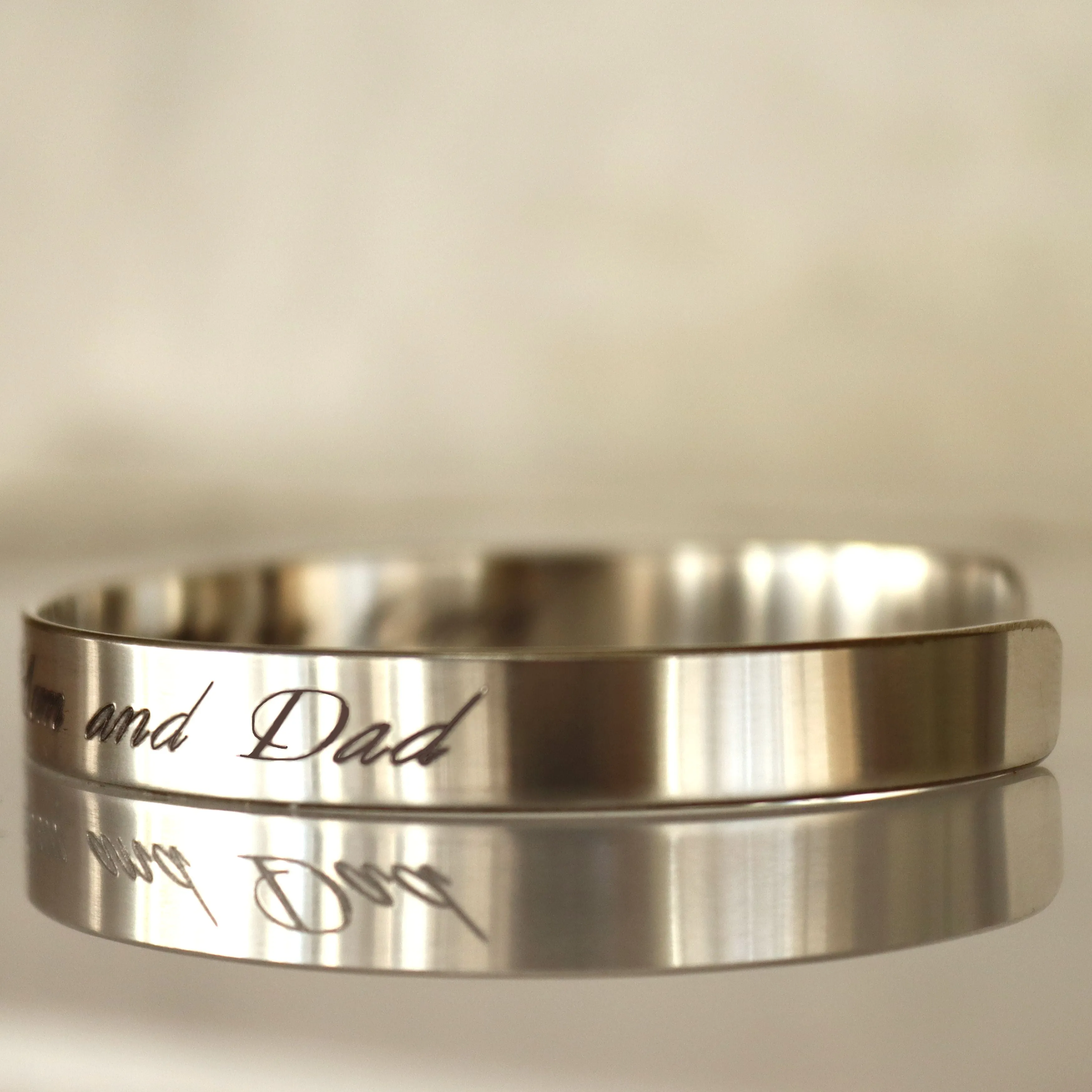 Deep Engraving Sterling Silver bangle Personalized Cuff bracelet men / women