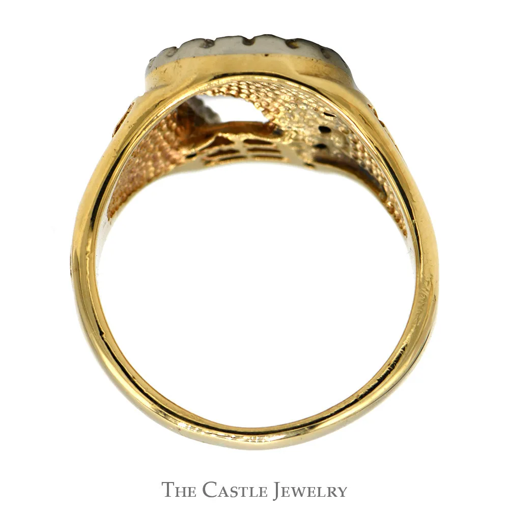 Diamond Accented Horseshoe Ring with Horse Head Center in 10k Yellow Gold