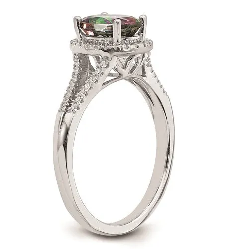 Diamond Halo Engagement and Wedding Ring featuring a 1.6 carat Mystic Fire Topaz Center Stone