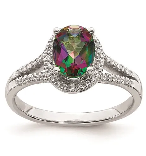 Diamond Halo Engagement and Wedding Ring featuring a 1.6 carat Mystic Fire Topaz Center Stone