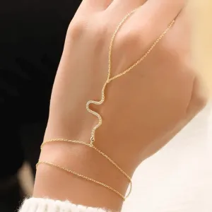 Diamond Snake Silver Delicate Hand Chain Bracelet