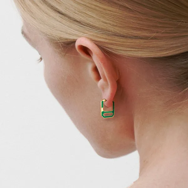 DNA Pepper Green Enamel Single Earring  in Yellow Gold