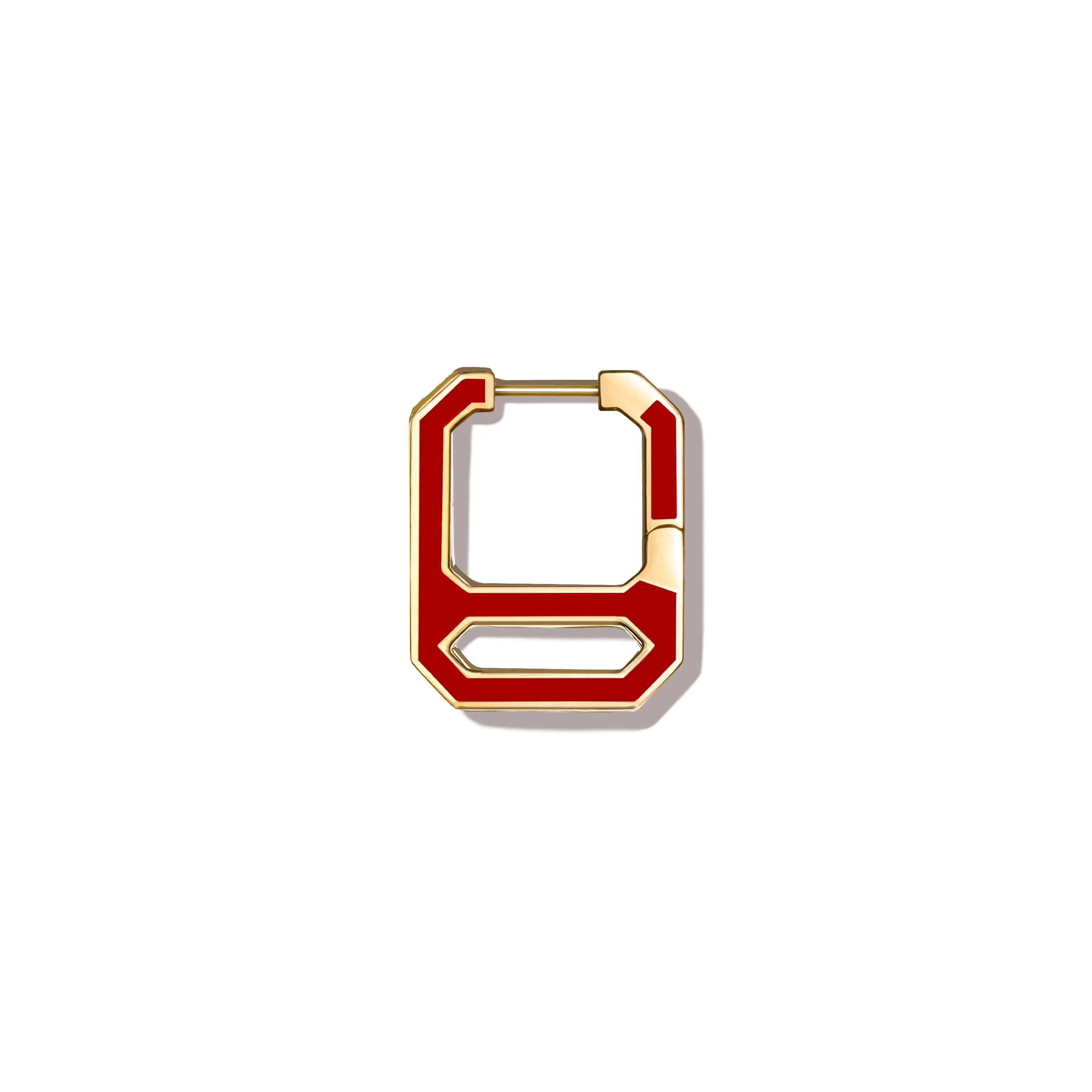 DNA Tango Red  Enamel Single Earring  in Yellow Gold
