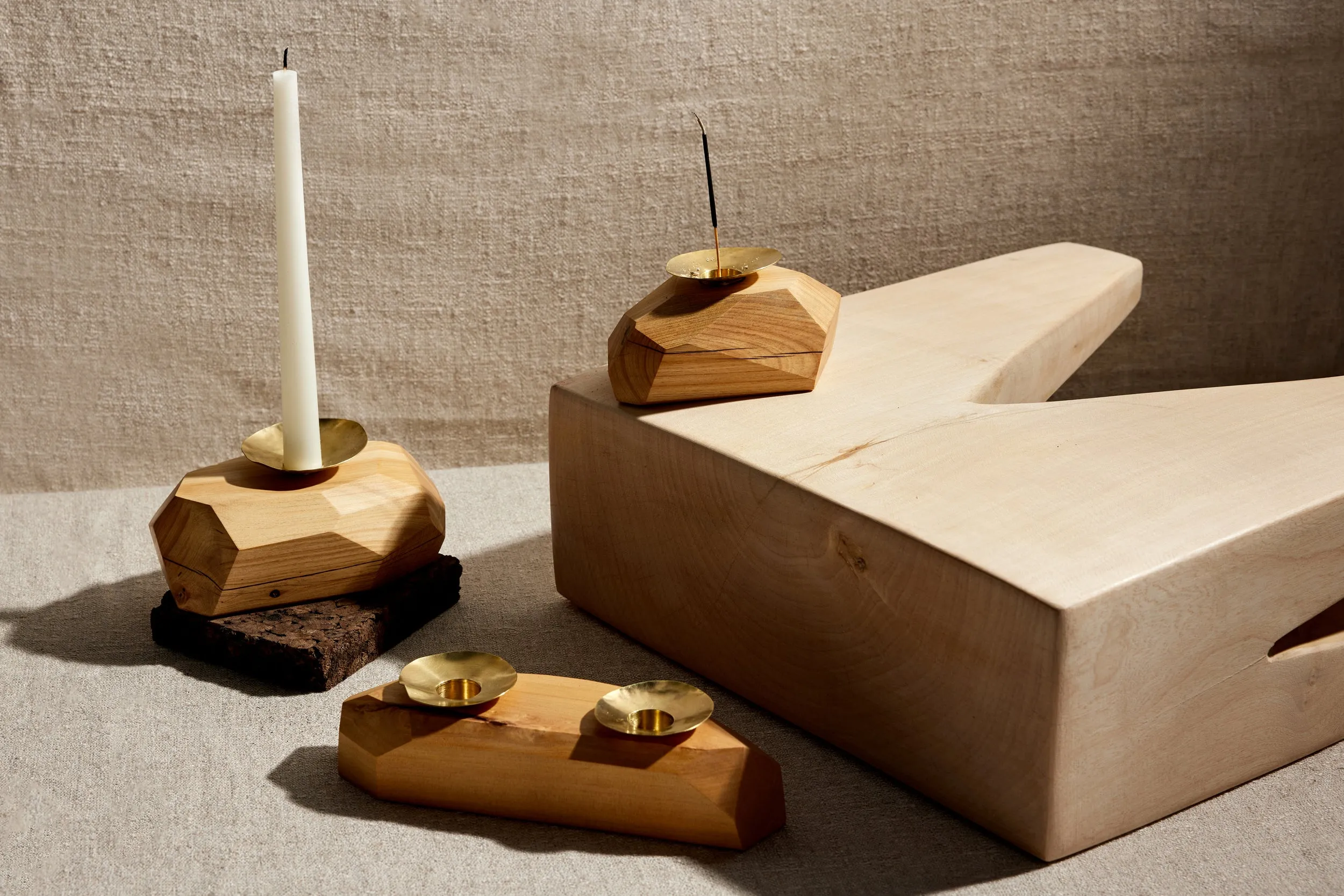 Double Wooden Incense and Candle Holder by Dor Kie