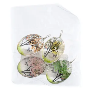 Dried Flower Glass Pendants Assorted Colors  22x30mm