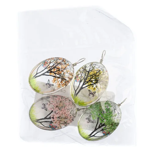 Dried Flower Glass Pendants Assorted Colors  22x30mm