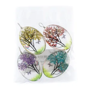 Dried Flower Glass Pendants Assorted Colors  25x35mm