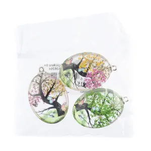 Dried Flower Glass Pendants Assorted Colors 30x40mm