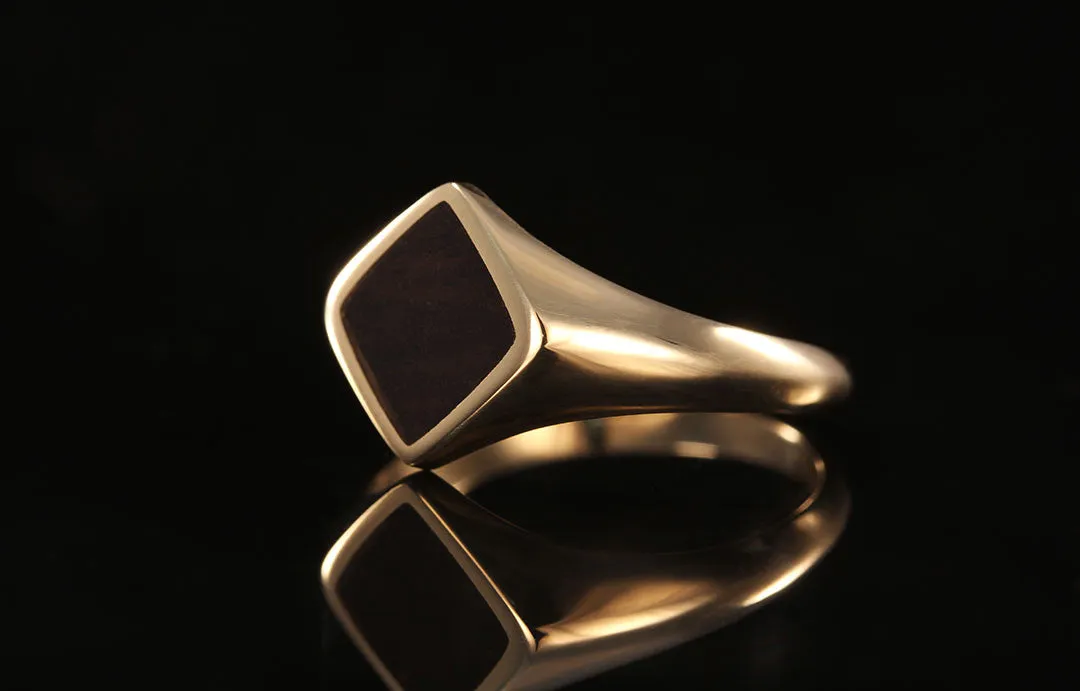 EBONY WOOD MENS 14K YELLOW GOLD SIGNET RING