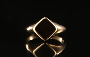 EBONY WOOD MENS 14K YELLOW GOLD SIGNET RING