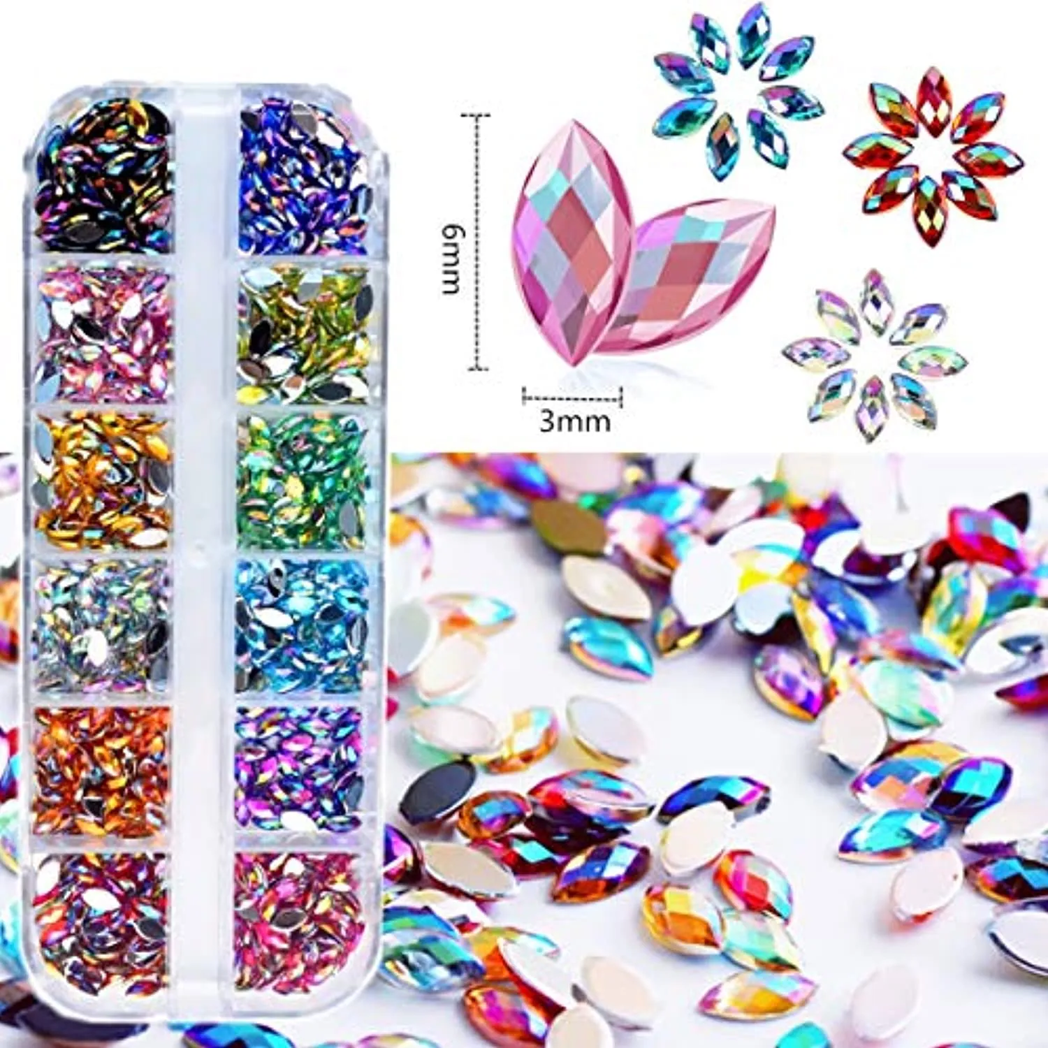 editTime 5000 Pieces (5 Boxes) Shiny Colorful Nail Art Rhinestones Nail Stone Gems Design Kit with a Curved Tweezers and a Nail Brush (multicolor)