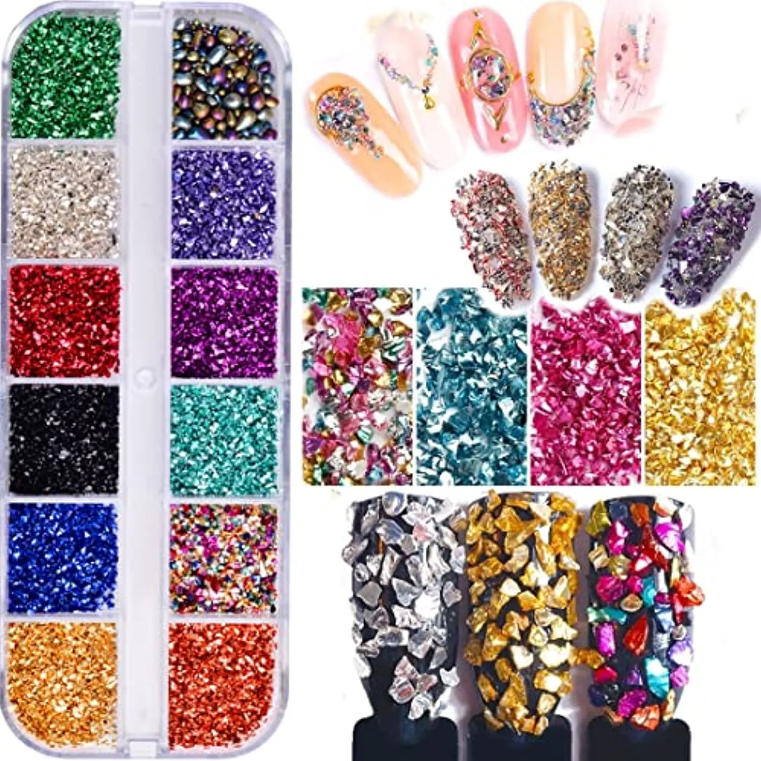 editTime 5000 Pieces (5 Boxes) Shiny Colorful Nail Art Rhinestones Nail Stone Gems Design Kit with a Curved Tweezers and a Nail Brush (multicolor)