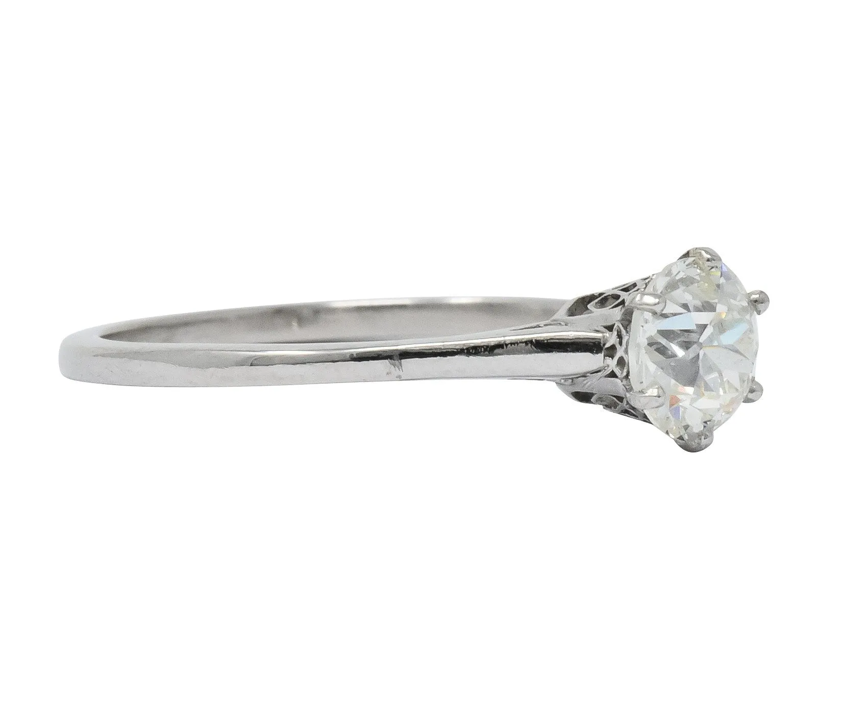 Edwardian 0.85 CTW Diamond 14 Karat White Gold Engagement Ring GIA