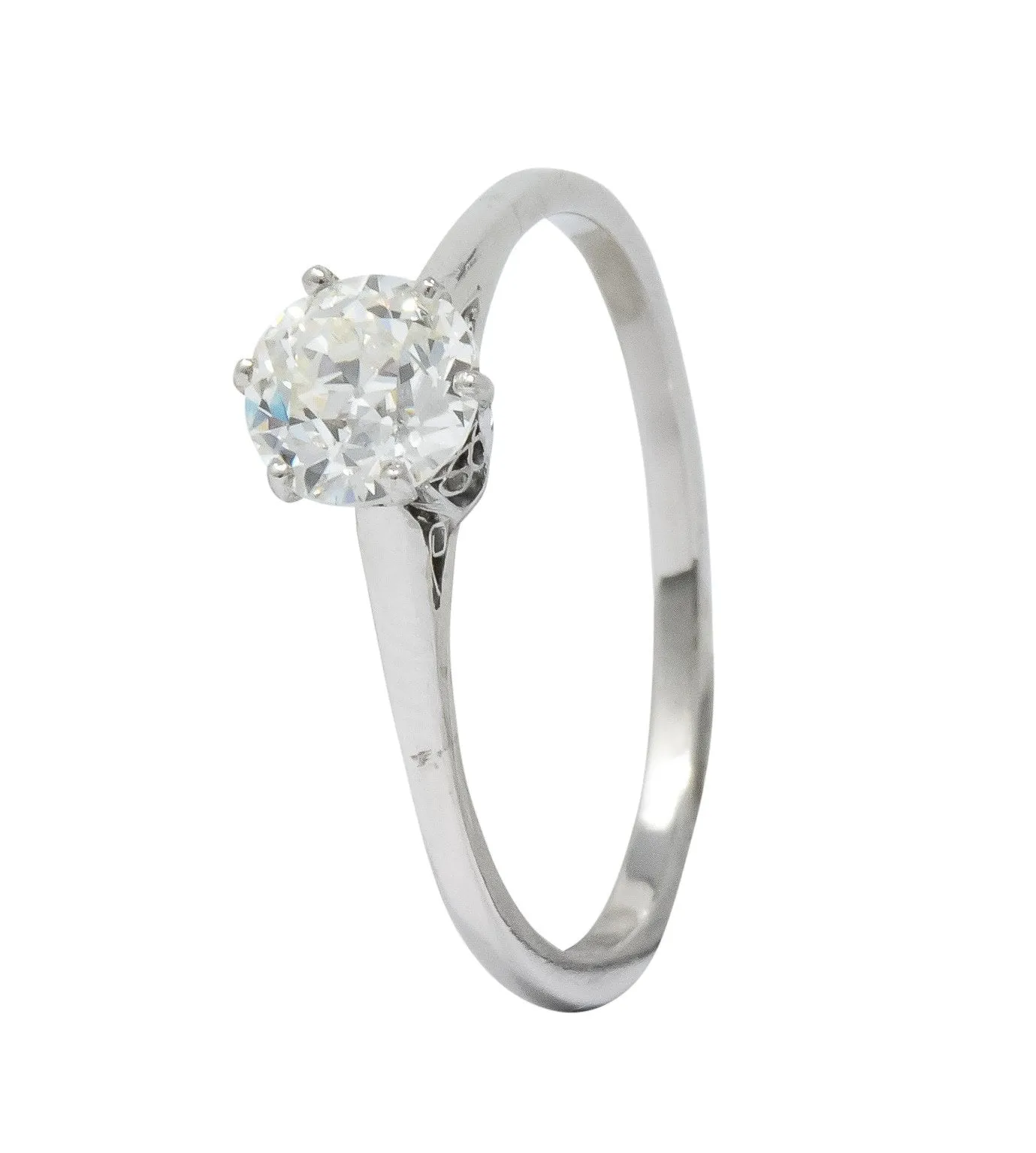 Edwardian 0.85 CTW Diamond 14 Karat White Gold Engagement Ring GIA
