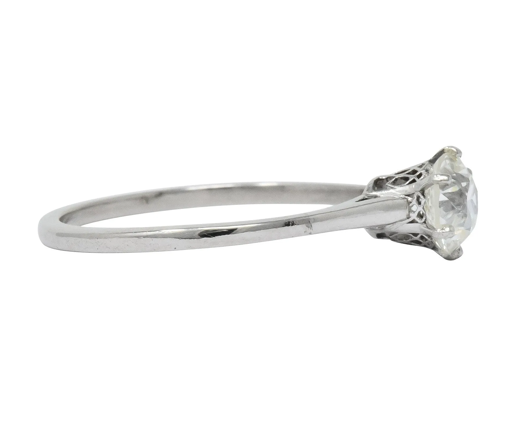 Edwardian 0.85 CTW Diamond 14 Karat White Gold Engagement Ring GIA