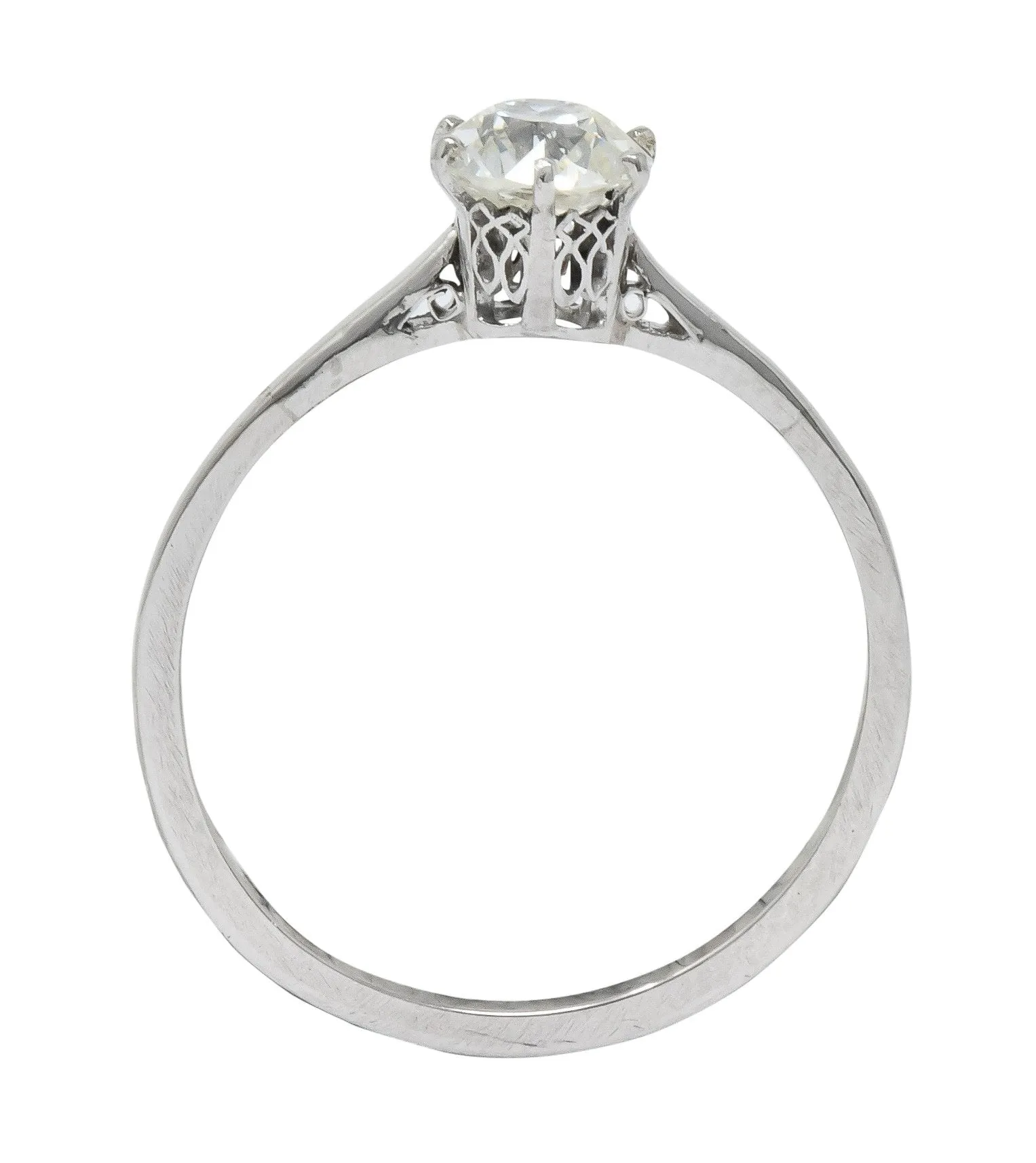 Edwardian 0.85 CTW Diamond 14 Karat White Gold Engagement Ring GIA