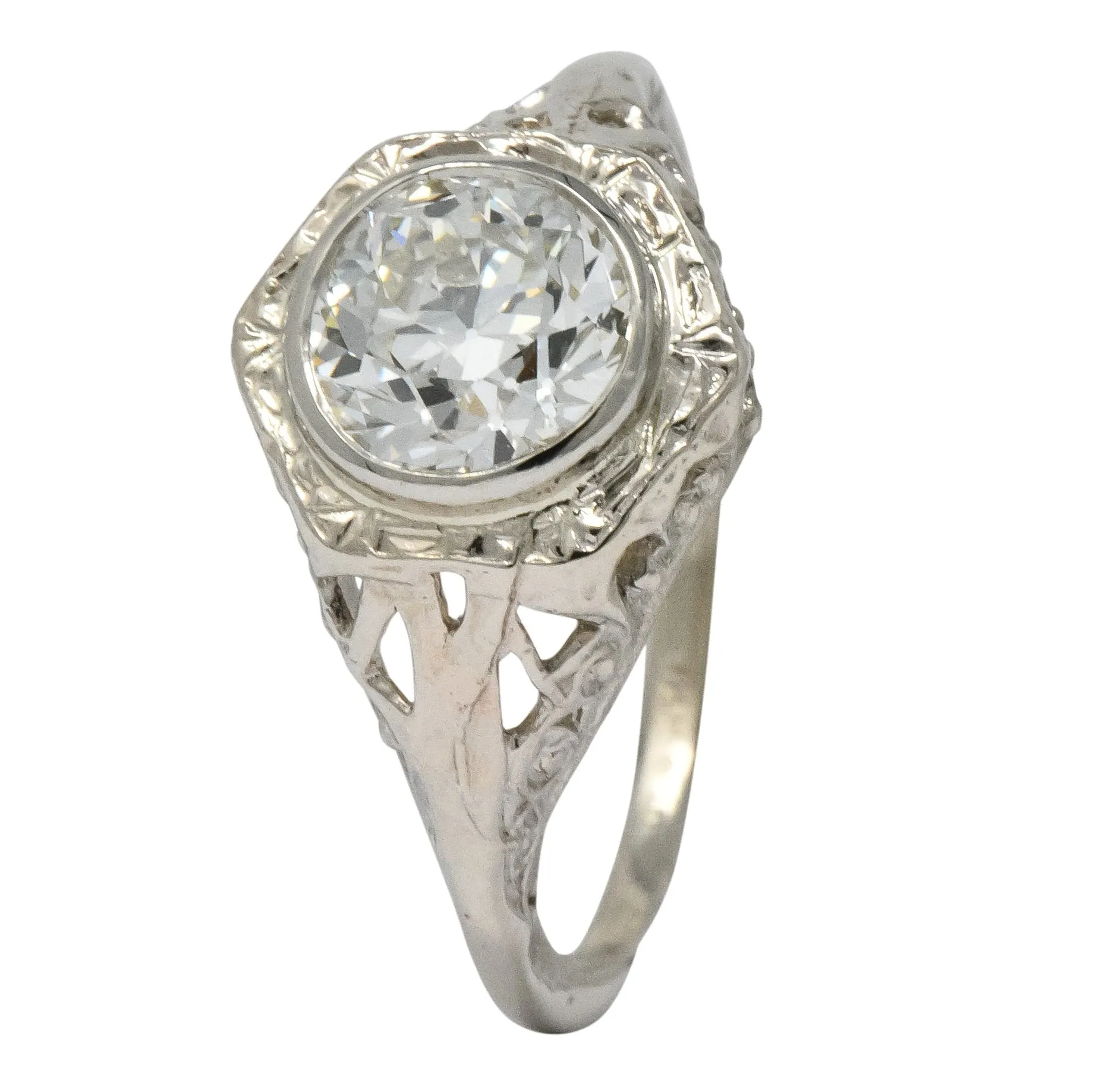 Edwardian 1920's 1.46 CTW Diamond 14 Karat White Gold Engagement Ring GIA