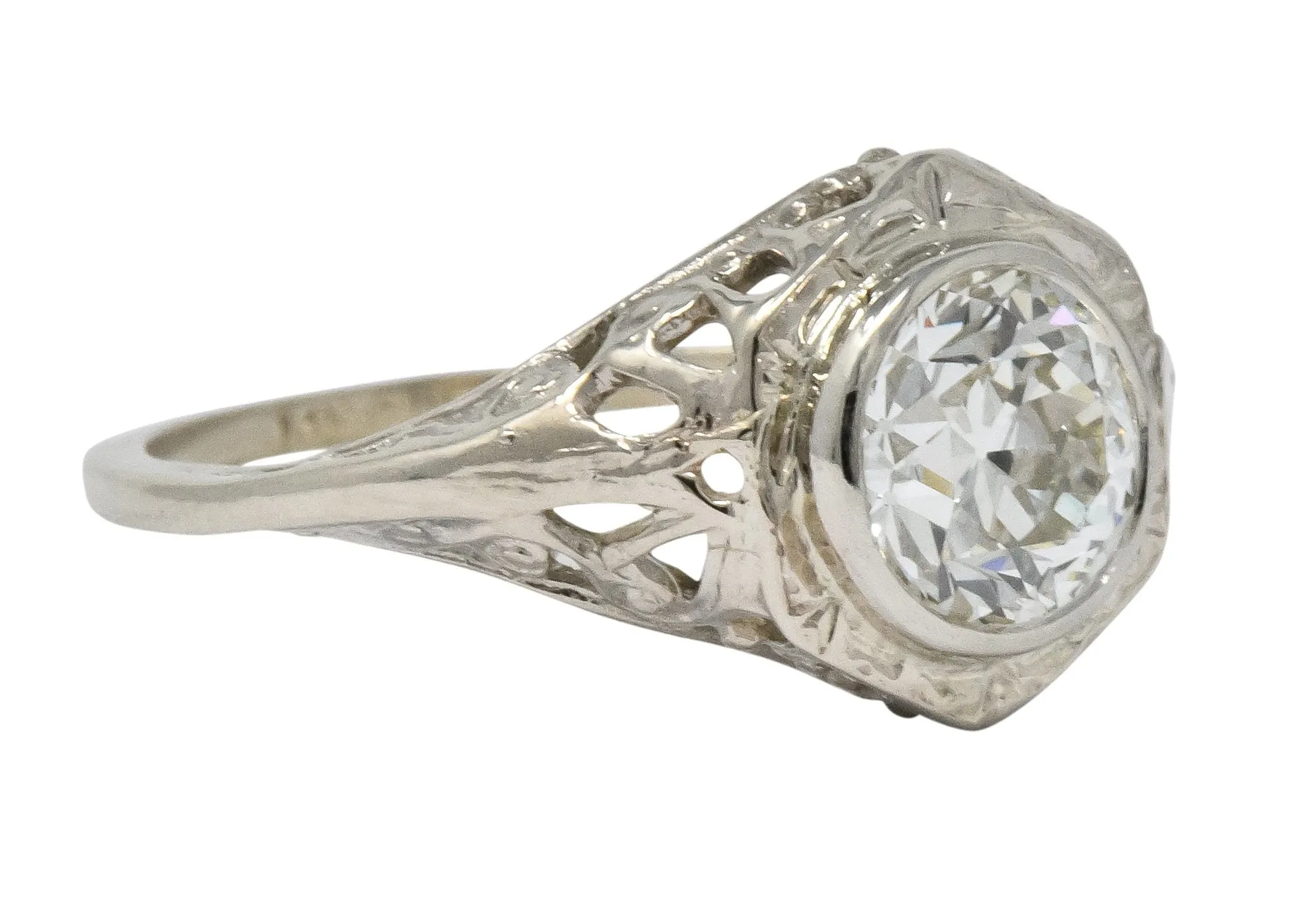 Edwardian 1920's 1.46 CTW Diamond 14 Karat White Gold Engagement Ring GIA